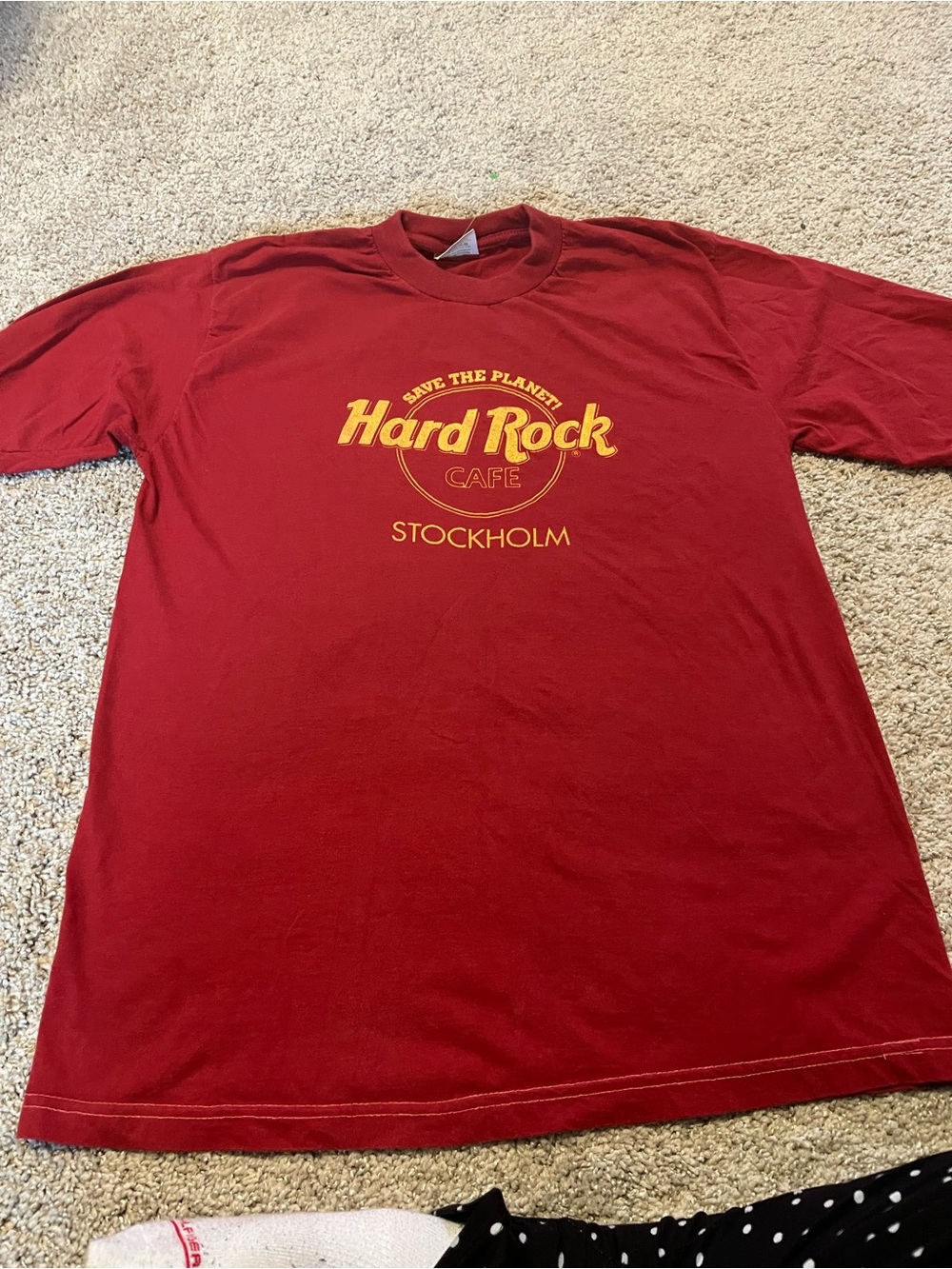 Hard Rock Cafe Red T-Shirt with Yellow Logo - Stockholm